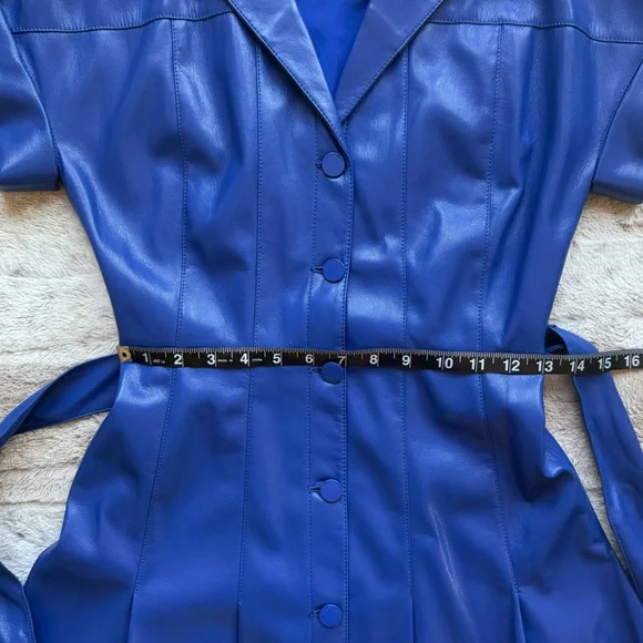 Alice + Olivia Shirley Faux-Leather Mini Shirtdress in Royal Size 2 - Picture 11 of 16